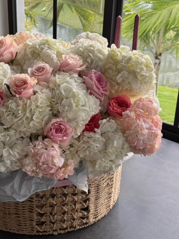 Luxury Basket with Hydrangeas & Roses