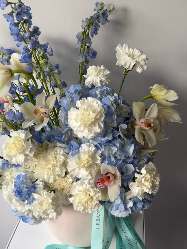 Blue Hydrangea & Orchid Luxury Arrangement
